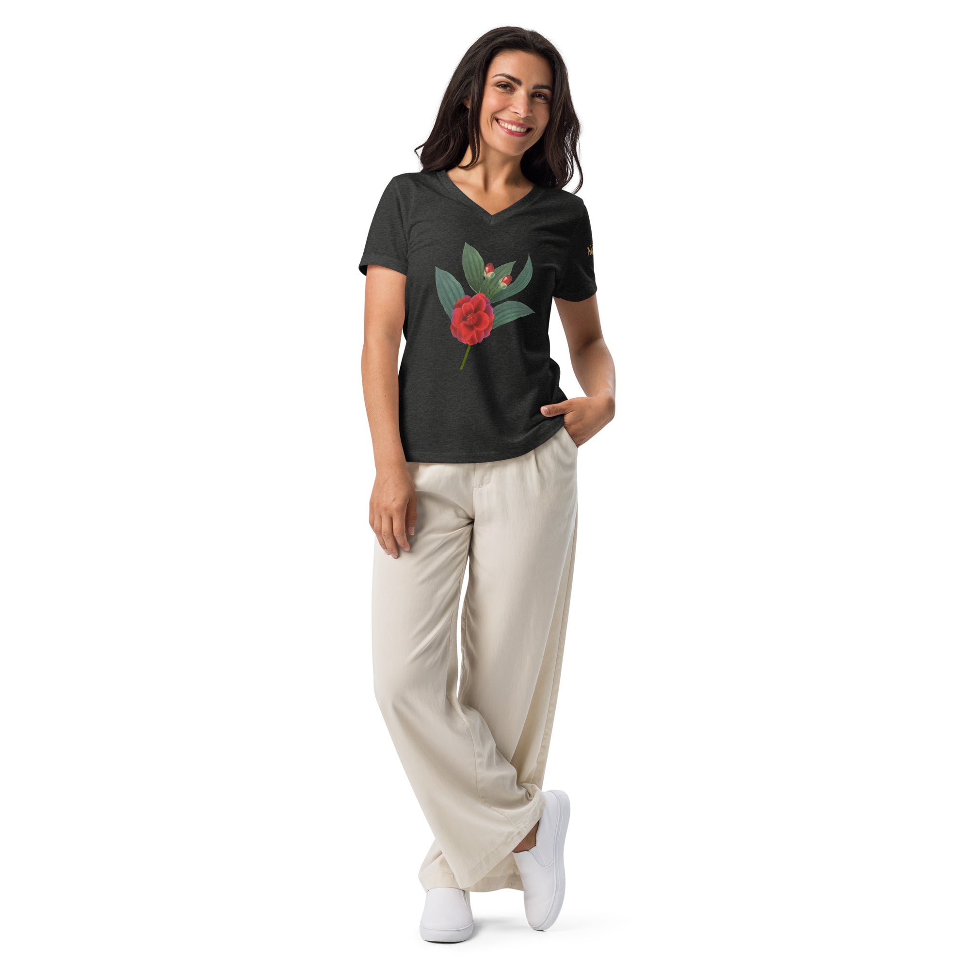 NURU CAMELLIA V-NECK RITUAL TEE - Glow By Hellen