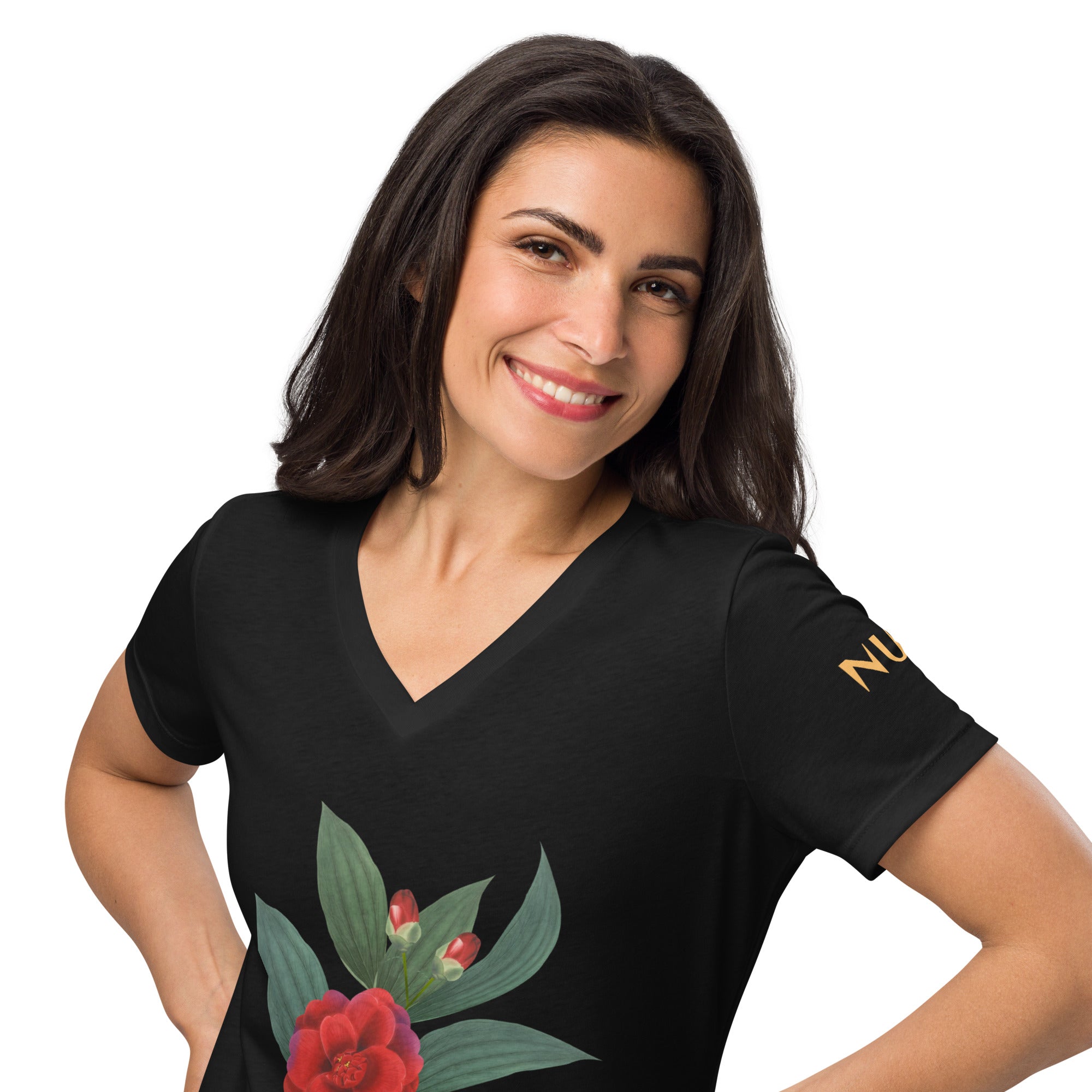 NURU CAMELLIA V-NECK RITUAL TEE - Glow By Hellen
